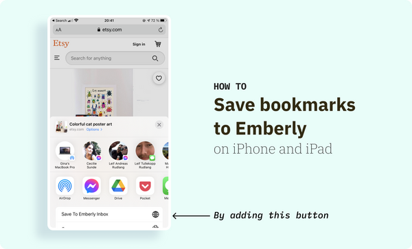 How to quickly save bookmarks to your Emberly Inbox on iOS